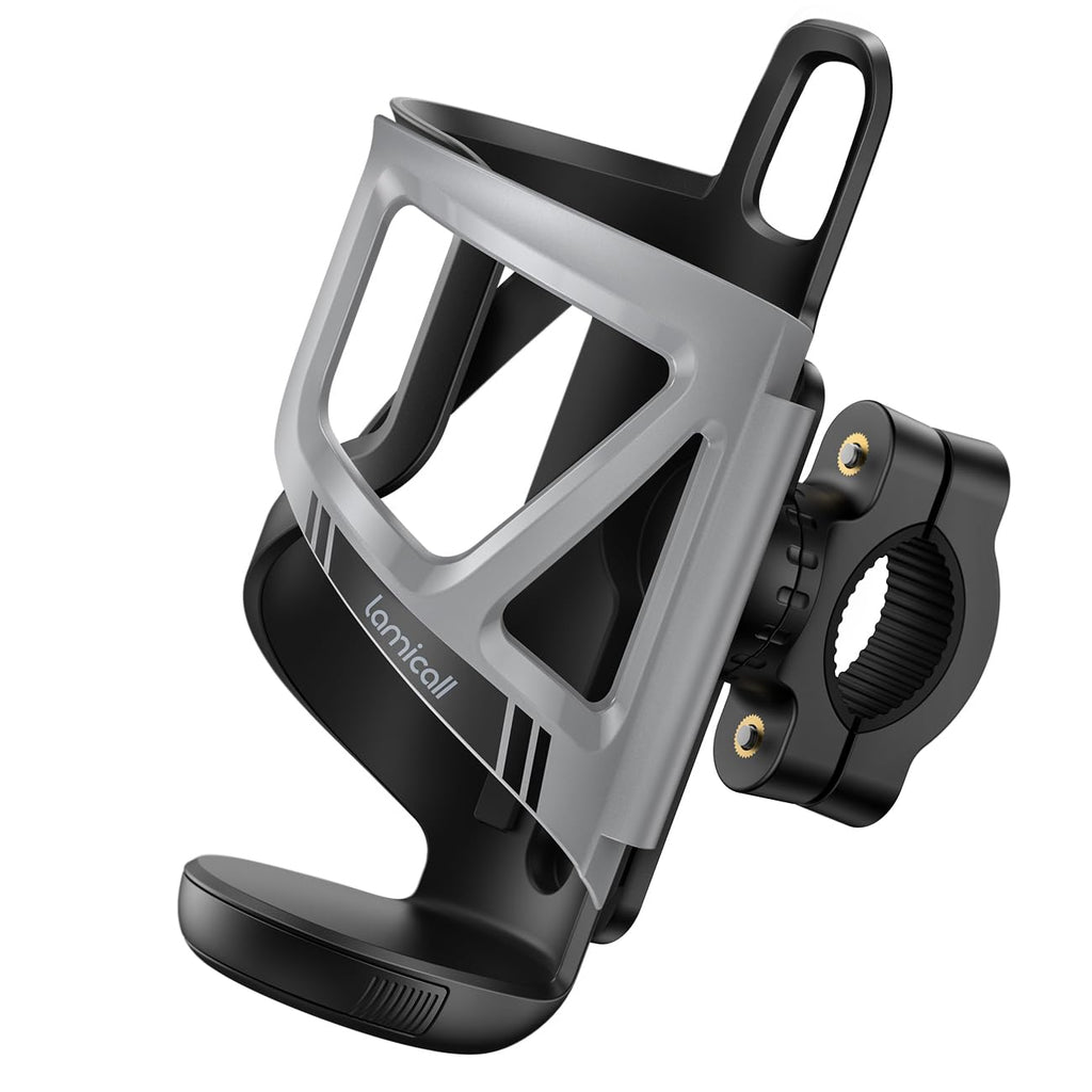 Lamicall Bike Water Bottle Holder - [Tracker Storage] [for Handlebar & Frame] Bike Cup Holder, Bicycle Drink Cage, Cycling Bike Water Bottle Cage with Screws Tool, for 2.28-3.39" Diameter Bottles