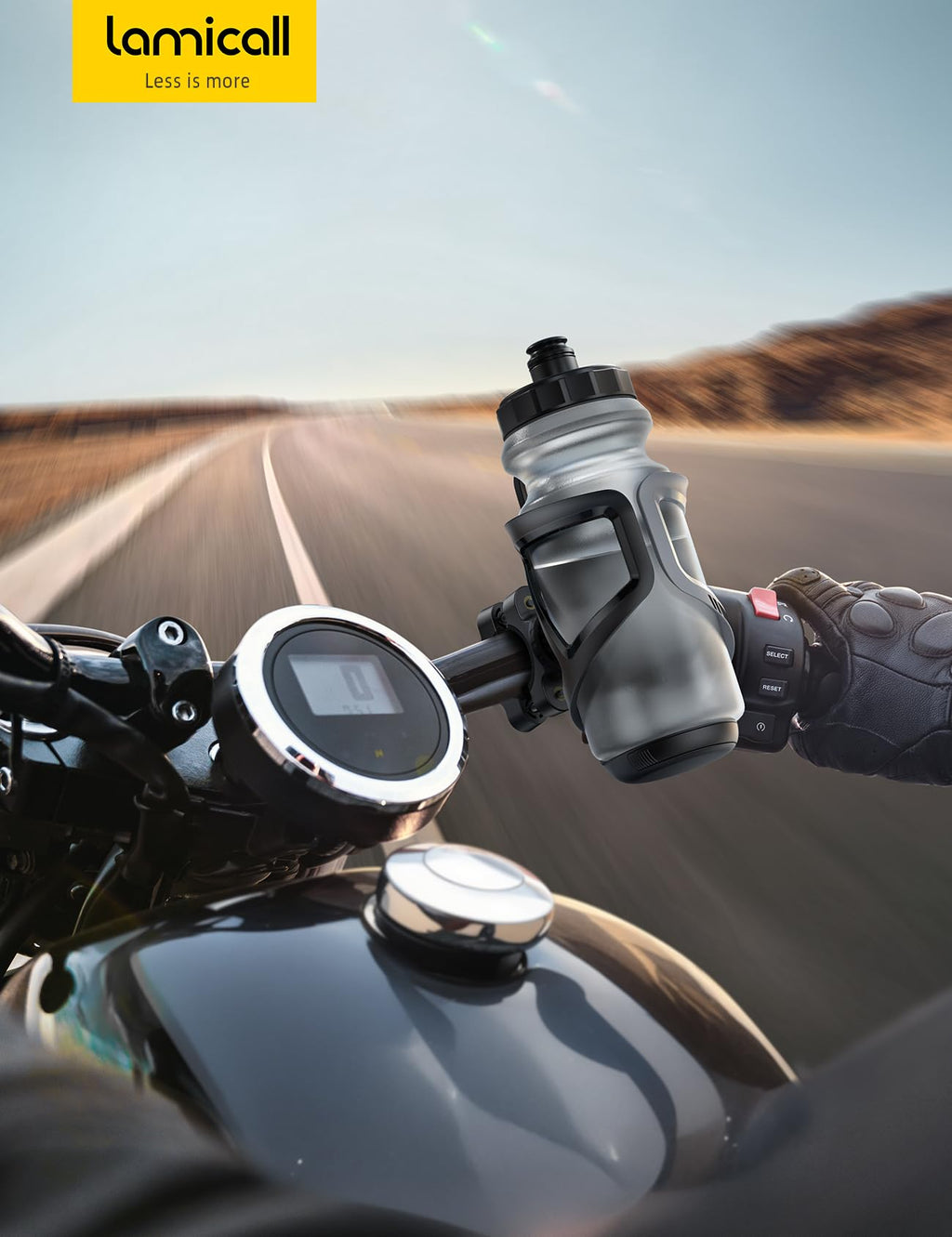 Lamicall Bike Water Bottle Holder - [Tracker Storage] [for Handlebar & Frame] Bike Cup Holder, Bicycle Drink Cage, Cycling Bike Water Bottle Cage with Screws Tool, for 2.28-3.39" Diameter Bottles