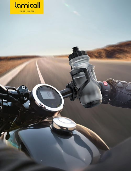 Lamicall Bike Water Bottle Holder - [Tracker Storage] [for Handlebar & Frame] Bike Cup Holder, Bicycle Drink Cage, Cycling Bike Water Bottle Cage with Screws Tool, for 2.28-3.39" Diameter Bottles