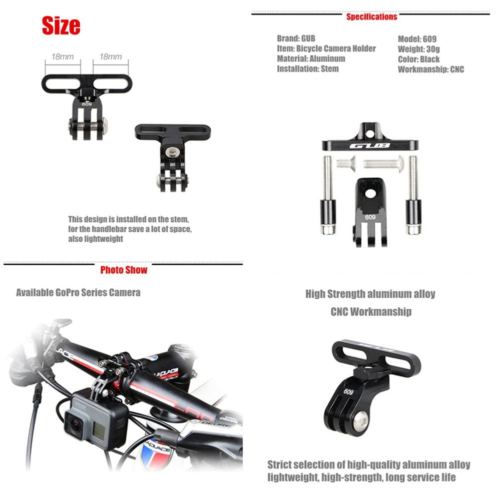GUB Bike Camera Mount,Aluminium Bicycle Stem Front Camera Holder Mount Universal for GoPro Garmin Xiaomi SJCAM Action Camera (BLACK09)