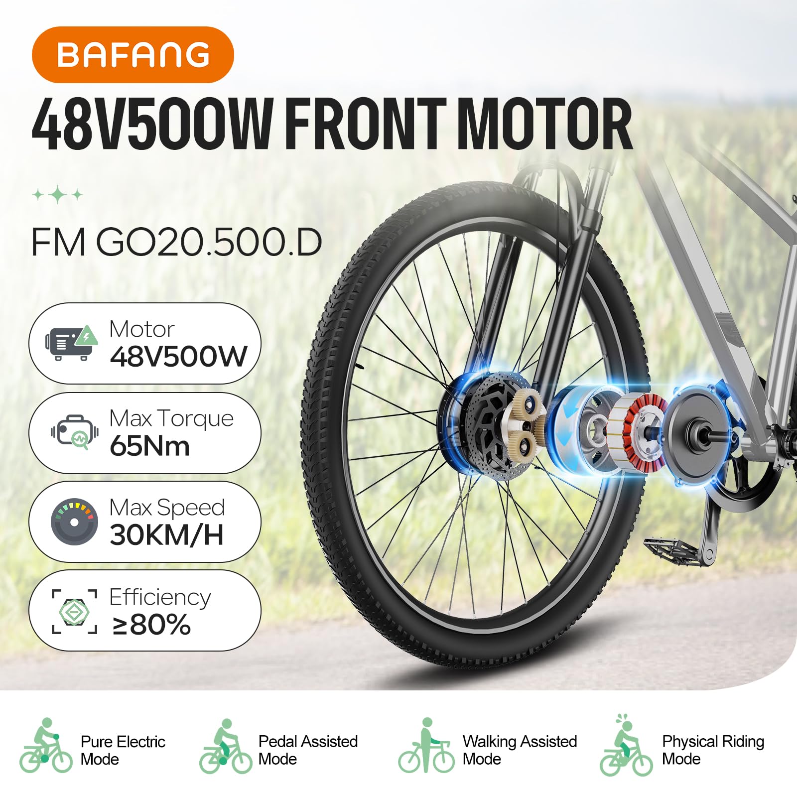 BAFANG 48V 500W Front Hub Motor - Ebike Conversion Kit for 20"/26"/700C(29er Compatible) Front Wheel Electric Bike Conversion kit with Battery& Display Options | Hub Motor Kit for Mountain/City Bikes