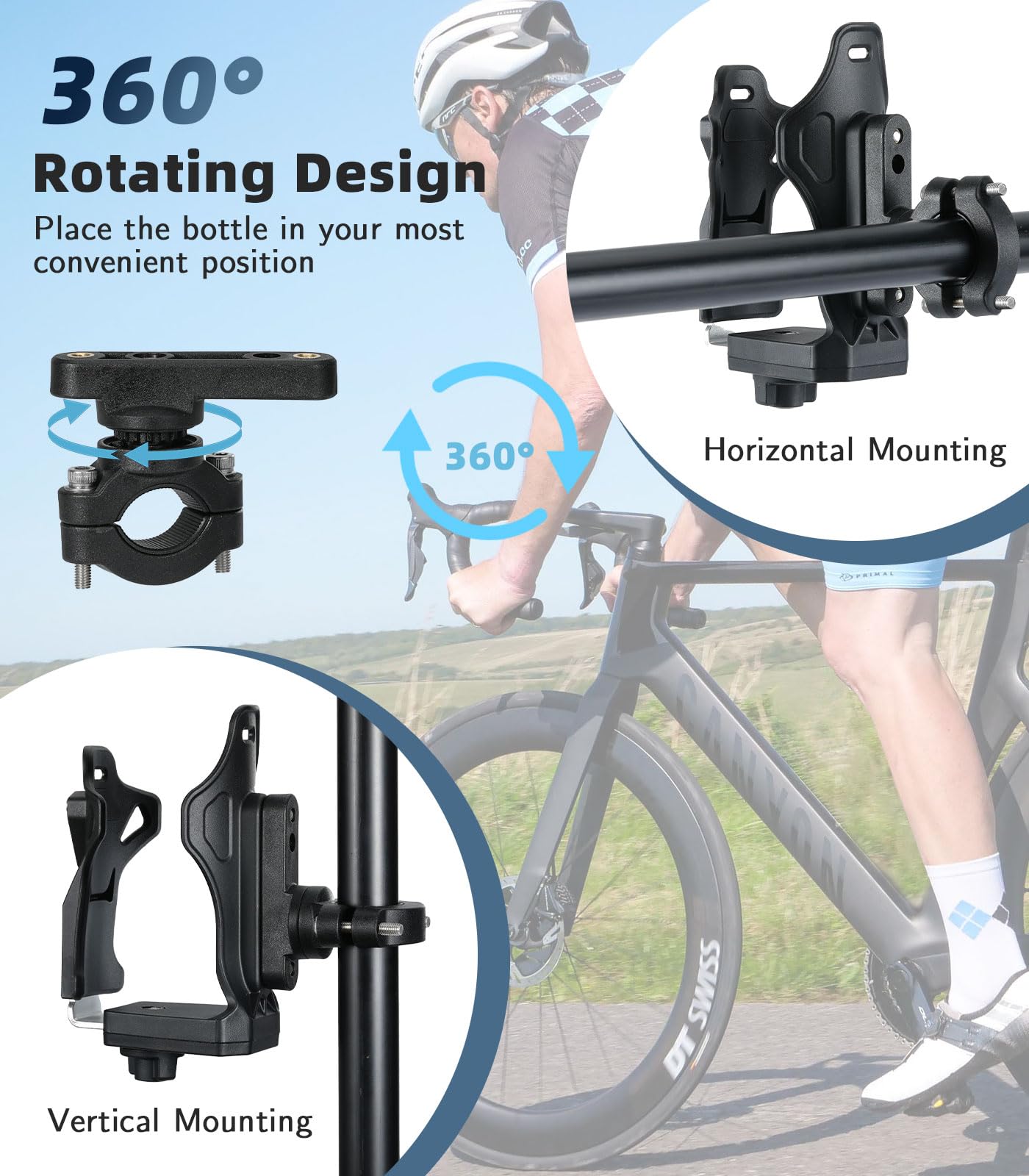 MoKo Bike Water Bottle Holder, Adjustable Bike Water Bottle Cage for 1.9-3.6" Diameter Bottle, for Handlebar & Frame, Motorcycle Cup Holder with Screw Tool, for Bicycle/Stroller/Scooter/Wheelchair/ATV