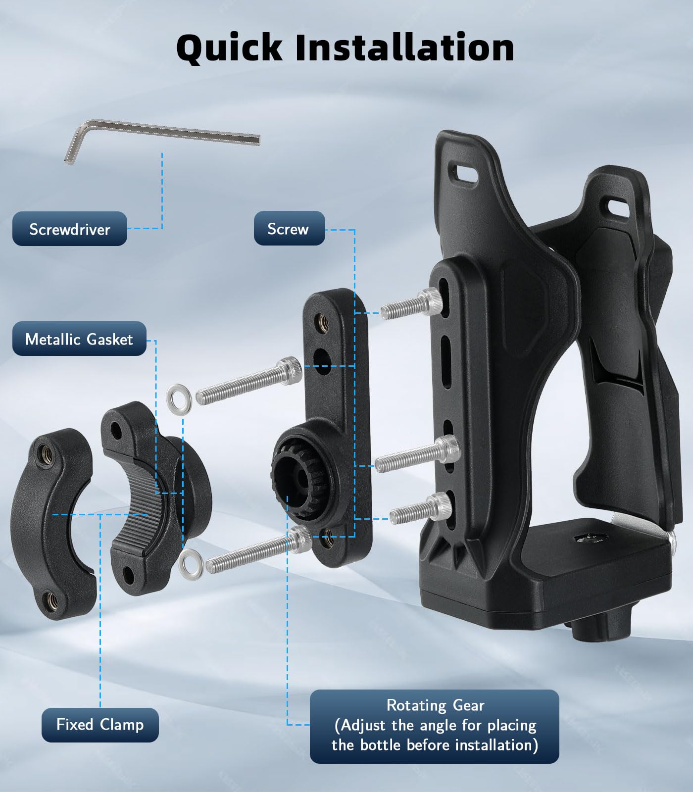 MoKo Bike Water Bottle Holder, Adjustable Bike Water Bottle Cage for 1.9-3.6" Diameter Bottle, for Handlebar & Frame, Motorcycle Cup Holder with Screw Tool, for Bicycle/Stroller/Scooter/Wheelchair/ATV