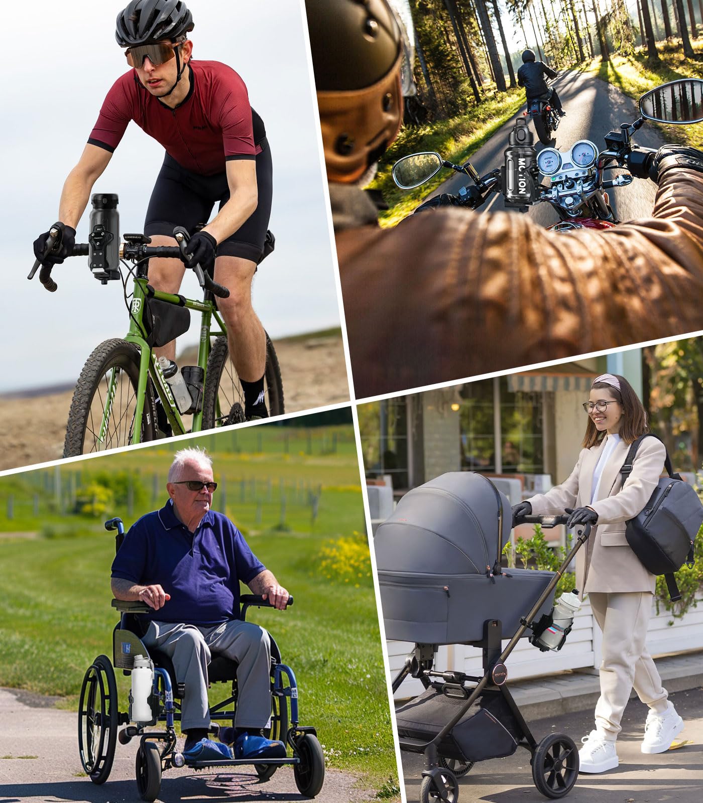 MoKo Bike Water Bottle Holder, Adjustable Bike Water Bottle Cage for 1.9-3.6" Diameter Bottle, for Handlebar & Frame, Motorcycle Cup Holder with Screw Tool, for Bicycle/Stroller/Scooter/Wheelchair/ATV